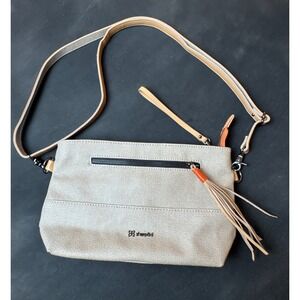 Sherpani Paige Crossbody Bag Tan Canvas Wristlet Handbag Minimalist Travel Small